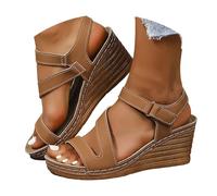 Générique femmes sandales plateforme, légères, estivales, décontractées, bride, pour les vacances, rehaussantes, style rétro, chaussures de villégiature Sandale femme semelle épaisse (Brown, 37)