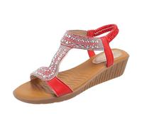 Générique Femmes sandales Sandales compensées d'été pour femmes, ensemble de strass élastiques, bouche de poisson, bout ouvert Bohême Perle Cuir Chaussures comfortable en cuir véritable pour marche
