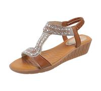 Générique Femmes sandales Sandales compensées d'été pour femmes, ensemble de strass élastiques, bouche de poisson, bout ouvert Bohême Perle Cuir Chaussures comfortable en cuir véritable pour marche