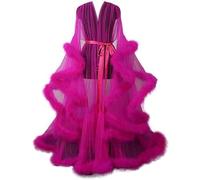 Générique Femmes See Through Sexy Plumes Robe en Dentelle Confortable Plume Tulle Robe Extra Longue Fourrure Tulle Robe de Chambre Robe Kimono Maille Transparente Dentelle Robe Mariage,A,One Size