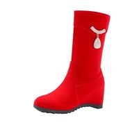 Générique Femmes Semi-Hautes Bottes Bottines De Neige Avec Fourrure À Talons Plats Boot Courte En Tissu Imperméable Chaussures Boots Without Closure(Red, 42)