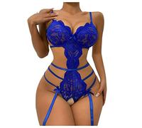 générique Femmes Snap Entrejambe Lingerie Sexy Dentelle Body Deep V Teddy Dentelle Push UP Body Lingerie Sexy Ouverture (Blue, XL)