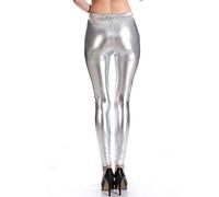 Générique Femmes Stretchy Faux Cuir Leggings Pantalons Black High Waisted Collants White M