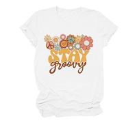Générique Femmes T-Shirt à Manches Courtes et col Rond pour Femme,Haut Quotidien avec Texte Chat botanique et Floral