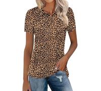 Générique Femmes T-Shirt décontracté à Manches Courtes pour Femme,Chemisier Confortable à col Ras du Cou,Polyvalent,Tenue de Tous Les Jours,Tenue de Vacances,Haut Tendance imprimé léopard(Yellow,5XL)