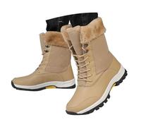 Générique Femmes Thick Soled Fleece Lined Warm Boots Stylish Casual Lace Up Mid Calf Outdoor Plush Boots Compensées Pour Femmes Sexy Bout Fermé (Khaki, 40)