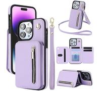 Générique Fertilvrsus Phone Case, Fertilvrsus Wallet Case,Leather Flip Cover with Hand Strap, with Card Slots, Crossbody Lanyard for iPhone 15/14/13/12 Pro Max (for iPhone15Pro,Light Purple)