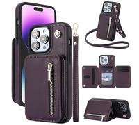 Générique Fertilvrsus Phone Case, Fertilvrsus Wallet Case,Leather Flip Cover with Hand Strap, with Card Slots, Crossbody Lanyard for iPhone 15/14/13/12 Pro Max (for iPhone13,Dark Purple)