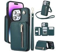 Générique Fertilvrsus Phone Case, Fertilvrsus Wallet Case,Leather Flip Cover with Hand Strap, with Card Slots, Crossbody Lanyard for iPhone 15/14/13/12 Pro Max (for iPhone11Promax,Green)