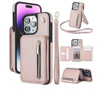 Générique Fertilvrsus Phone Case, Fertilvrsus Wallet Case,Leather Flip Cover with Hand Strap, with Card Slots, Crossbody Lanyard for iPhone 15/14/13/12 Pro Max (for iPhone11,Pink)