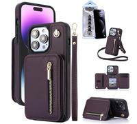 Générique Fertilvrsus Phone Case, Fertilvrsus Wallet Case, PU Leather Flip Cover with Card Slots, Wrist Strap & Crossbody Lanyard for IPhone 16 15 14 13 12 Pro Max (Dark Purple,14promax)