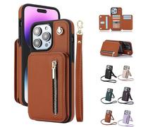 Générique Fertilvrsus Phone Case, Fertilvrsus Wallet Case, PU Leather Flip Cover with Card Slots, Wrist Strap & Crossbody Lanyard, for iPhone 14/12/13/15/16 (for iphone 16 Plus,Brown)