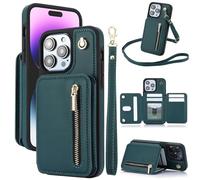 Générique Fertilvrsus Phone Case,Fertilvrsus Wallet Case, PU Leather Flip Cover with Hand Straps,with Strap Credit Card Slots Crossbody with Zipper for Iphone 15/14/13/12 (for iPhone12 Pro,Green)