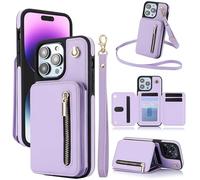 Générique Fertilvrsus Phone Case, Wallet Case for iPhone 11/12/13/14/15/16 E Series, PU Leather Flip Cover with Hand Strap, Wrist Strap & Crossbody Lanyard (Lavender,16promax)