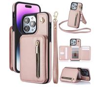 Générique Fertilvrsus Phone Case, Wallet Case for iPhone 11/12/13/14/15/16 E Series, PU Leather Flip Cover with Hand Strap, Wrist Strap & Crossbody Lanyard (Rose Gold,15)