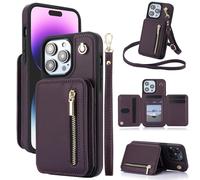 Générique Fertilvrsus Phone Case, Wallet Case for iPhone 11/12/13/14/15/16 E Series, PU Leather Flip Cover with Hand Strap, Wrist Strap & Crossbody Lanyard (Deep Purple,14)