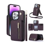Générique Fertilvrsus Phone Case,Wallet Case for iPhone 16/15/14/13/12 - PU Leather Flip Cover with Card Slots, Wrist Strap & Crossbody Lanyard (for iPhone 12,Dark Purple)