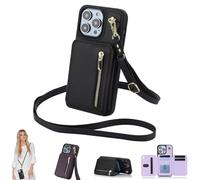 Générique Fertilvrsus Phone Case, Wallet-Style Case for 15/14/13/12/11/X/8/7/SE Series, PU Leather Flip Cover with Hand Strap, with Card Slots, Crossbody Lanyard (Black,7/8/SE2/SE3)