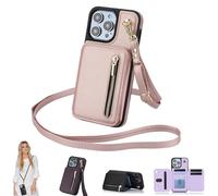 Générique Fertilvrsus Phone Case, Wallet-Style Case for 15/14/13/12/11/X/8/7/SE Series, PU Leather Flip Cover with Hand Strap, with Card Slots, Crossbody Lanyard (Rose Gold,7/8/SE2/SE3)