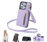 Générique Fertilvrsus Phone Case, Wallet-Style Case for 15/14/13/12/11/X/8/7/SE Series, PU Leather Flip Cover with Hand Strap, with Card Slots, Crossbody Lanyard (Purple,7/8/SE2/SE3)