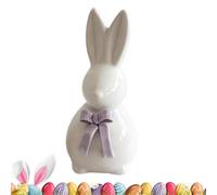 Générique Festive Bunny Ornament - Ceramic Figurine for Easter Display | Rabbit Sculpture with Bowknot Accent, Home Apartment Farmhouse Living Room, Bedroom, Entrance, Study School Seasonal Decor