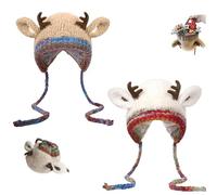 Générique Festive Christmas Antler Hat Handbag 2-in-1, Christmas Reindeer Hat Transforms Folds Into Handbag, Windproof Knitted Reindeer Beanie Cap (Mix)