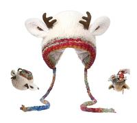 Générique Festive Christmas Antler Hat Handbag 2-in-1, Christmas Reindeer Hat Transforms Folds Into Handbag, Windproof Knitted Reindeer Beanie Cap (Style B)