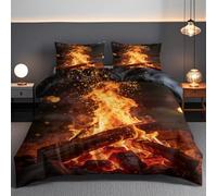 Générique Feu Housses de couettes, Feu de Joie Qui brûle - Ensembles Housses de Couette Microfibre Douce, Flamme Duvet Cover, Style Photographique Parure lit 220x260cm 2 Taies d'oreiller