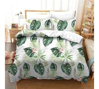 Générique Feuille de Monstera Housse de Couette 240x260cm Blanc verdâtre | Plantes tropicales Parure de lit zippée 2 taies d'oreiller,Microfibre,impression 3D,Décoration chambre,Cadeaux sélectionné