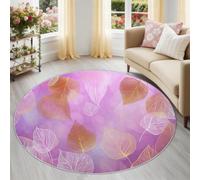 Générique Feuilles Abstraites À L'Aquarelle Rond Tapis 150 cm,Antidérapant Facile d’Entretien Tapis,Lavable en Machine Tapise pour Salle à Manger Bureau Chambre de bébé Salle de Jeux,Rose
