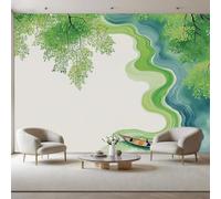 Générique Feuilles De Plantes Papier Peint Panoramique Rivière Abstraite Poster Geant Mural, Vert Papier Peint Intissé Mural pour Salon Canapé TV Fond Décoration Murale 250x175cm(L x H)