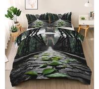 Générique Feuilles Tombées Housse de Couette 140x200 cm, Pont de Pierre Parure de Lit 1 Personne avec Fermeture Éclair, Paysage Naturel Couette en Microfibre avec 1 Taie d'oreiller 65x65 cm