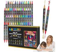 Générique Feutres Double Pointe,Stylos à Esquisser | 60 Couleurs Acryliques avec Pointe Fine et Pinceau pour Peinture Dessin sur Verre Tissu Bois