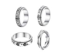 Générique Fidget Ring Set - 4 Pieces Titanium Steel Rotating Rings, Modern Stylish Jewelry | Women Stress Relief Rings For Party Gathering Masquerade | Boys Girls Teens Adults Men Accessories