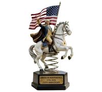 Générique Figurine Commémorative George Washington - 250e Anniversaire | Premier Président Américain à Cheval | Statuette Blanche Fête en Résine pour Décoration Maison Voiture Tableau Bord