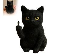 Générique Figurine de Chat Noir Rigolo en Feutre aiguilleté, Faite Main en Laine Douce, Mini Figurine de Chat Noir en Forme de Majeur, pour Bureau, étagère, Tableau de Bord (1pc)