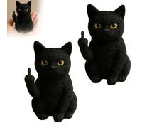 Générique Figurine de Chat Noir Rigolo en Feutre aiguilleté, Faite Main en Laine Douce, Mini Figurine de Chat Noir en Forme de Majeur, pour Bureau, étagère, Tableau de Bord (2pcs)