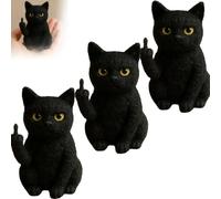 Générique Figurine de Chat Noir Rigolo en Feutre aiguilleté, Faite Main en Laine Douce, Mini Figurine de Chat Noir en Forme de Majeur, pour Bureau, étagère, Tableau de Bord (3pcs)