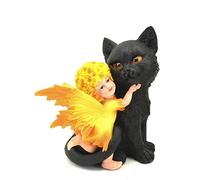 Générique Figurine Fée avec Chat Noir Statue Statuette Elfe Fairy déco 14 x 11cm