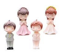 Générique Figurines de Couple de Mariés Cartoon 4 Pièces pour Décoration Gâteau de Mariage Modèles Artisanaux Adorables pour Saint-Valentin et Anniversaires Décorations de Table Créatives