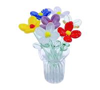 Générique Figurines de Fleurs en Verre soufflé à la Main avec Vase, Bouquet de Fleurs Sauvages, Ornement pour la décoration de la Maison, décoration Florale en Verre, Mois de Naissance avec tiges