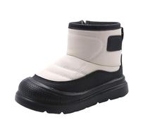 Générique Fille Blanc Cassé Bout Fermé Bottines And Girls Ankle Thick Soles Non Side Zippers Solid Color British Style Fille Métallique Bout Cap Bottes (Black, 26 Toddler)
