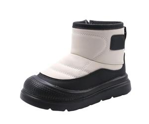 Générique Fille Blanc Cassé Bout Fermé Bottines And Girls Ankle Thick Soles Non Side Zippers Solid Color British Style Fille Métallique Bout Cap Bottes (Black, 30.5 Little Child)