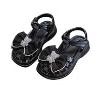 Générique Fille Blanc Cassé Confortable Sandales Chaussures de princesse à tête fermée les jours avec des robes Fille Or Orteils Séparés Sandales (Black, 26 Toddler)