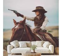 Générique Fille Cowboy Pistolet Papier Peint Intissé Cheval Western Autocollant Mural 400x280 cm pour Chambre Salon Photo Décoration Murale