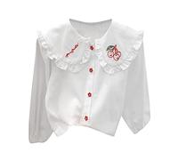 Générique Fille De Dentelle Brodé Col Rabattu à Manches Longues Coton Chemise DéContractéE VêTements Mignons pour 1 à 6 Ans Hauts Manches Longues pour Filles HabilléS DéContractéS