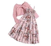 Générique Fille Ensembles de Vêtements Décontracté, Ensemble 2 pièces Fille Robe sans Manches imprimé Floral et Cardigan Manches Longues vêtement Jeu décontracté Printemps Automne
