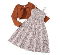 Générique Fille Ensembles de Vêtements Décontracté, Ensemble 2 pièces Fille Robe sans Manches imprimé Floral et Cardigan Manches Longues vêtement Jeu décontracté Printemps Automne