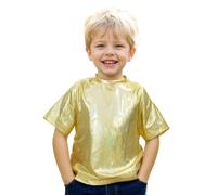 Générique Fille Garçons T-Shirt Paillettes Scintillant de Danse Enfant Haut Disco Manches Courtes Métallisé à Sequins et Imprimé Réfléchissant Costumes de Scène Streetwear