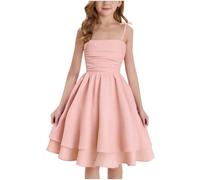 Générique Fille Robe Bustier D'Été Élégant Chic Couleur Unie Fines Bretelles Robe A-Ligne Mi-Longue Robes sans Manche Décontracté Confortable Classique Robes D'Été